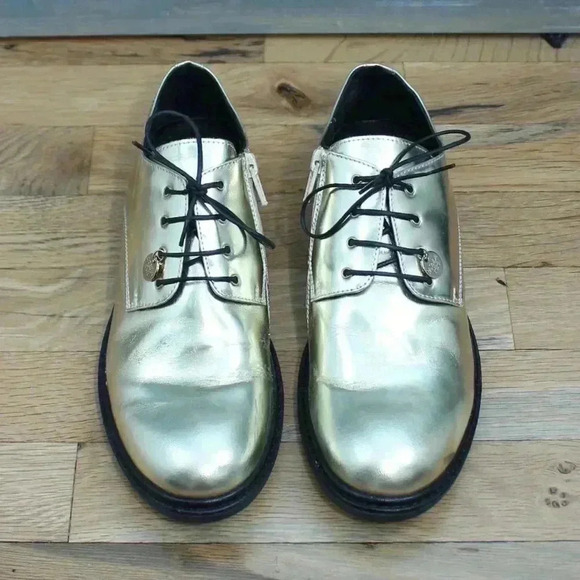 Patrizia Pepe Gold Leather Derby Shoes Size 37 Euro Size 7 - Picture 2 of 10